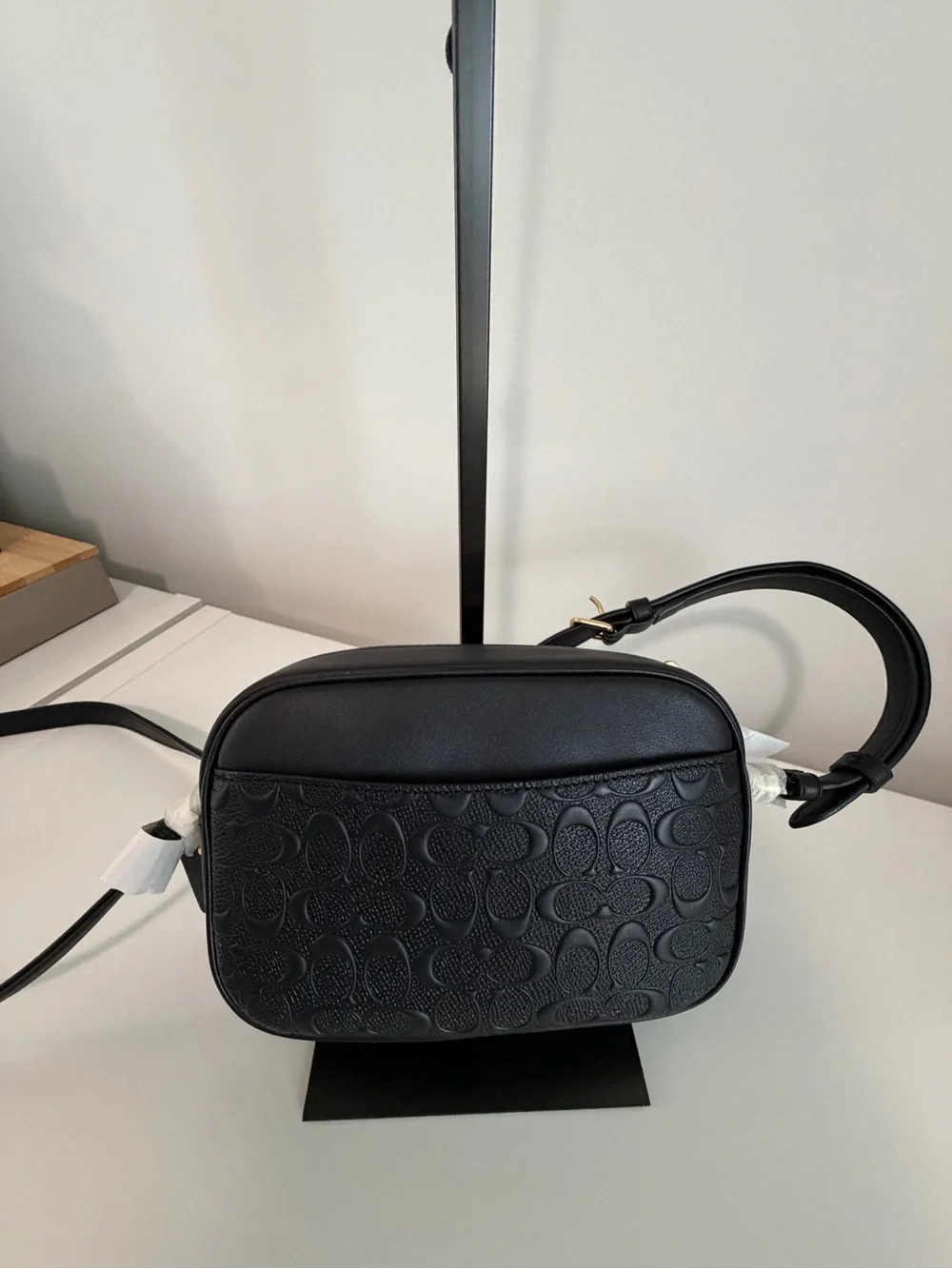 Coach Black Embossed Signature Crossbody with Gold Logo